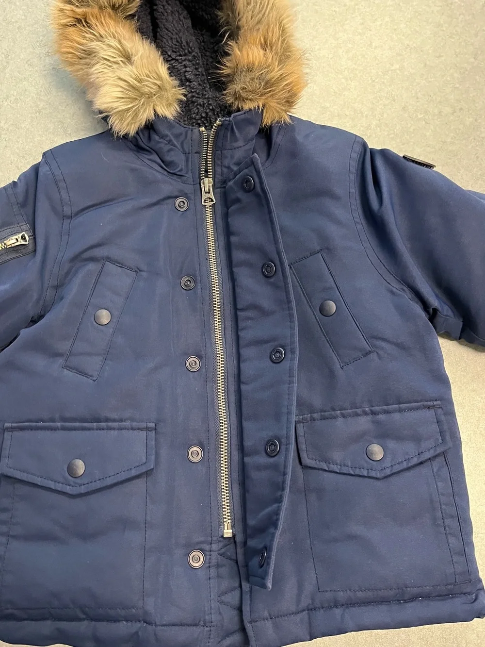 Polo Ralph Lauren Navy Blue Winter Parka Jacket w/ Faux Fur Hood—3T